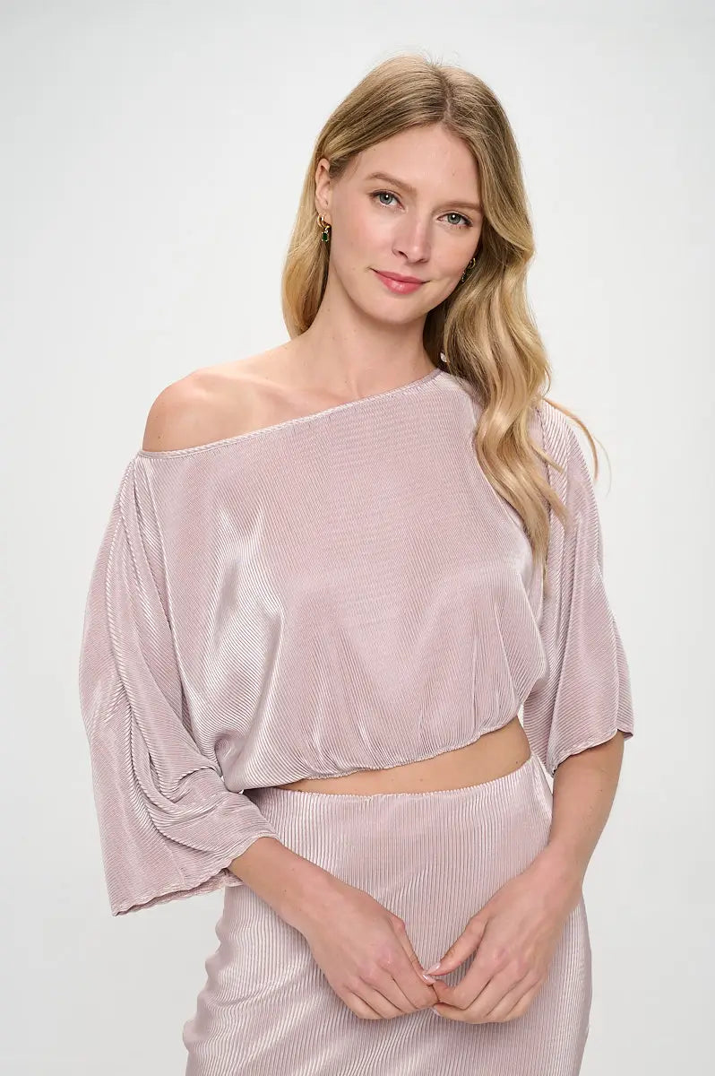 Vibrant Plisse Scoop Neck Crop Top-Renee C.-S-Urbanheer