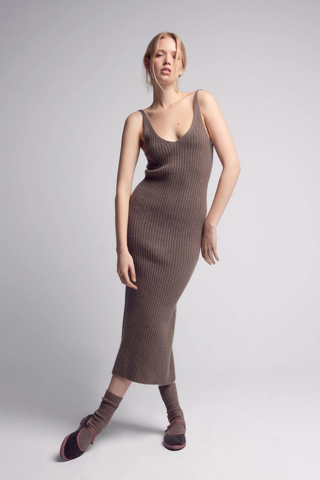Gala Cashmere Knitted Dress Brown-Clothing - Women-Leap Concept-Urbanheer