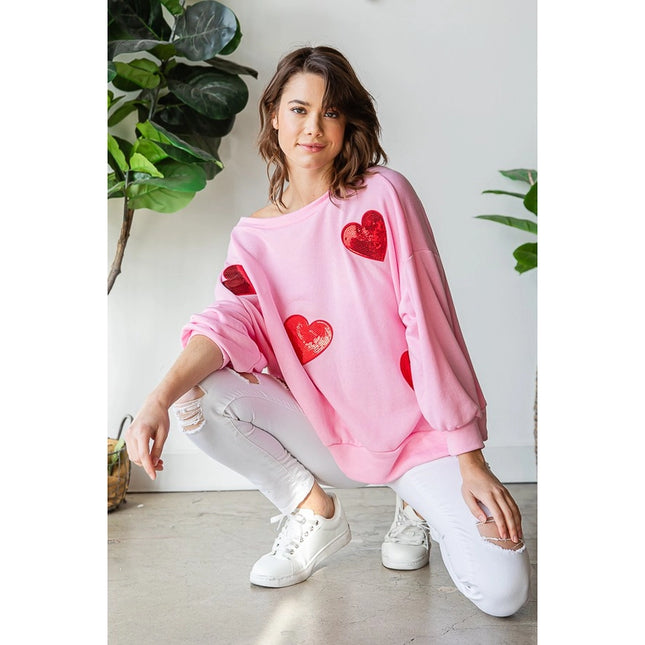 Sequined Heart Patch Sweatshirt-Sweatshirt-Peace Love Line-Urbanheer
