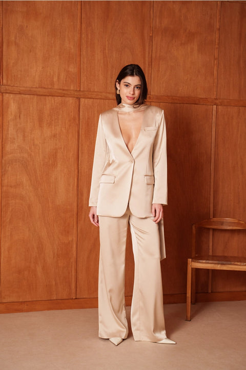 Fluid Satin Jacket with Scarf