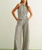 Striped Pattern Wide Leg Trouser | Black