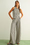 Striped Pattern Wide Leg Trouser | Black