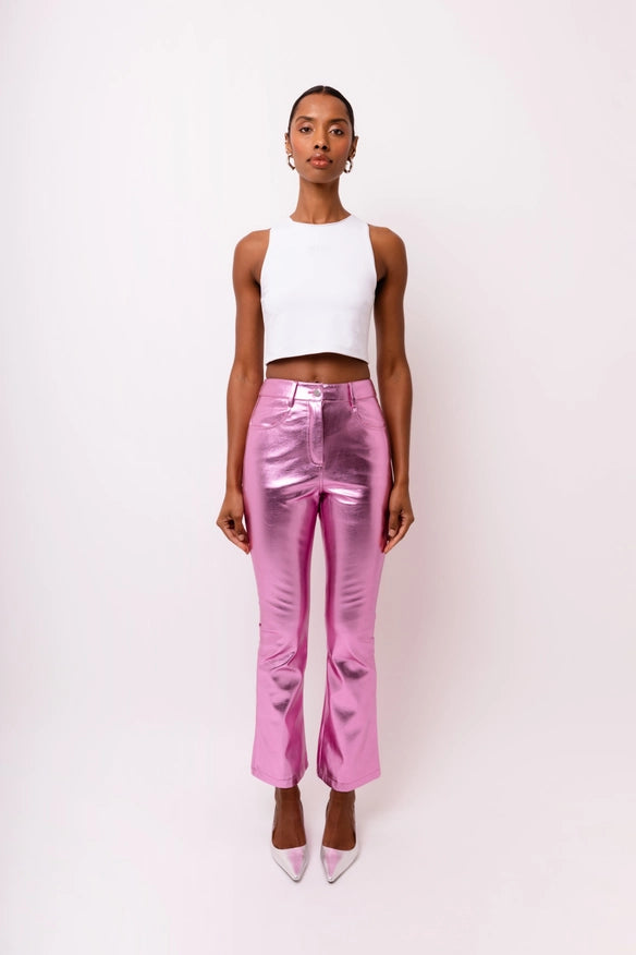 Lupe Metallic Faux Leather Slim Fit Pants-Pants-Amy Lynn-S-Urbanheer