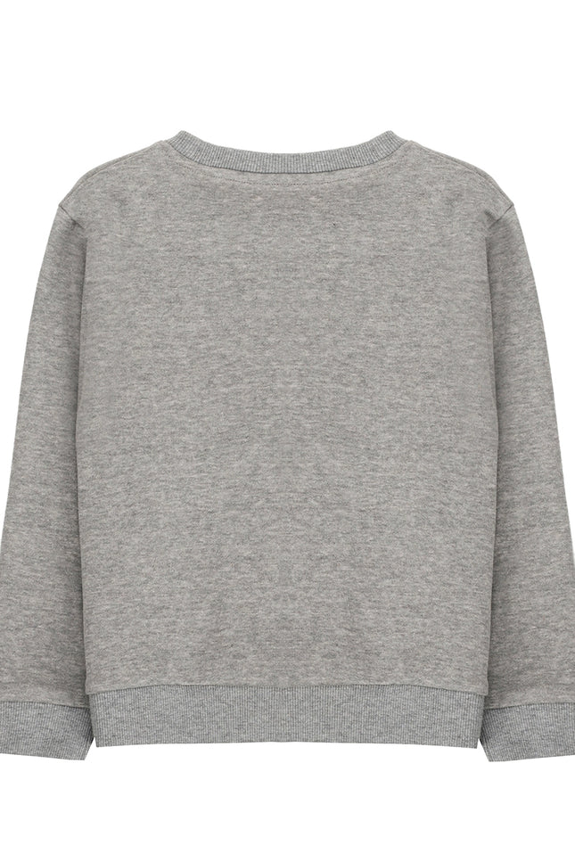 Boy's Grey Cotton Fleece Sweatshirt with Printed Logo