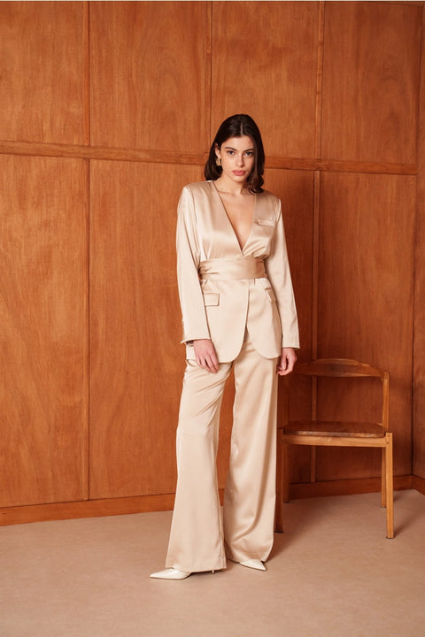 Fluid Satin Jacket with Scarf