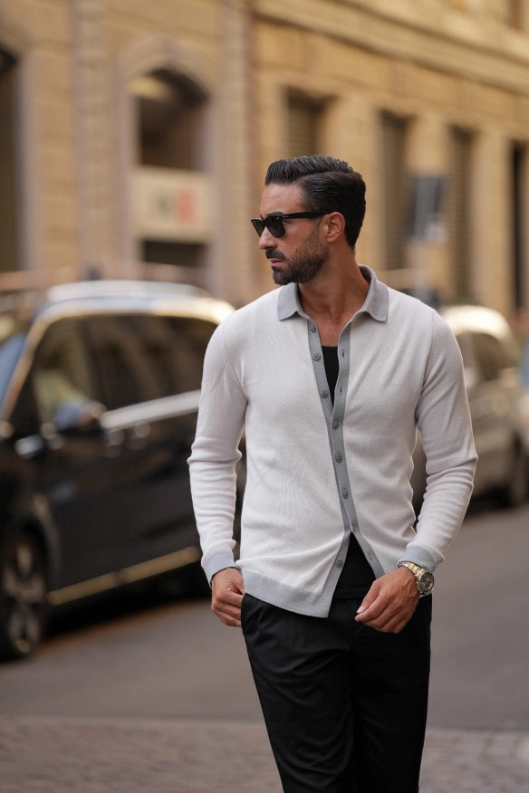Light Gray & Gray Polo Cardigan-CARDIGAN-Donato-Light Grey and Grey-S-Urbanheer