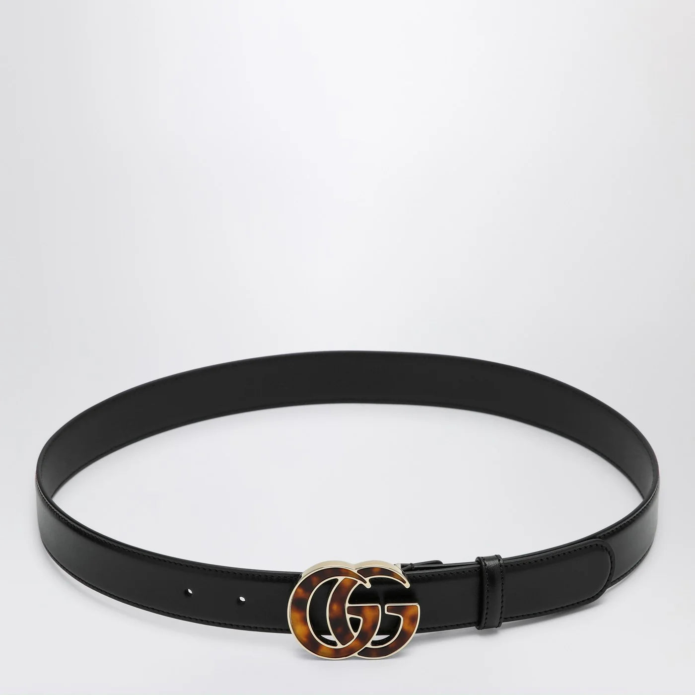 GUCCI Black belt with tortoiseshell GG