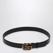 GUCCI Black belt with tortoiseshell GG