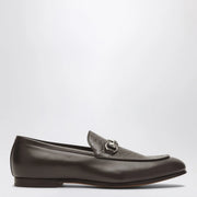 GUCCI Brown leather GG moccasin with a buckle