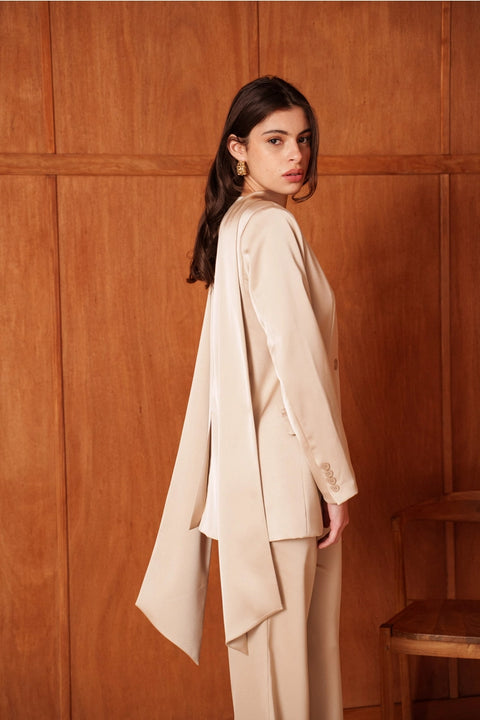 Fluid Satin Jacket with Scarf