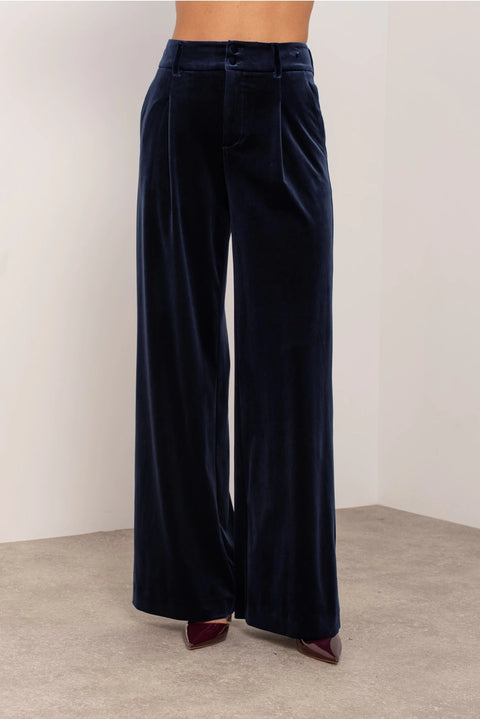 Wide Velvet Flowing Trousers with Double-Button Fastening