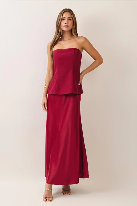 Strapless Corset Bodice Satin Maxi Dress