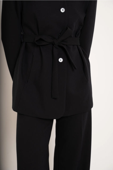 Diana Belted Double-Breasted Jacket with No Lapels