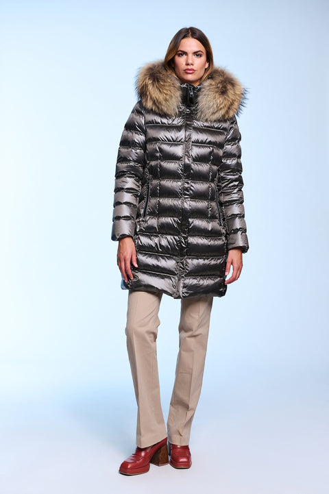 RACHEL slim fit long down jacket with detachable hood