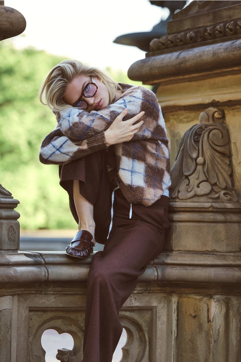 Brushed Argyle Jacquard Cropped Cardigan