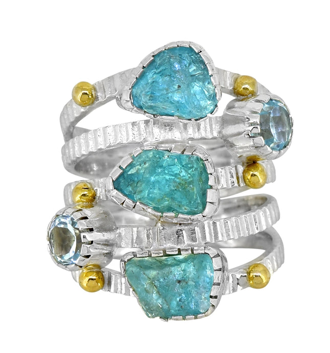 Apatite, Blue Topaz Sterling Silver Ring with Brass Accent-Ring-Tiramisu-5-Urbanheer