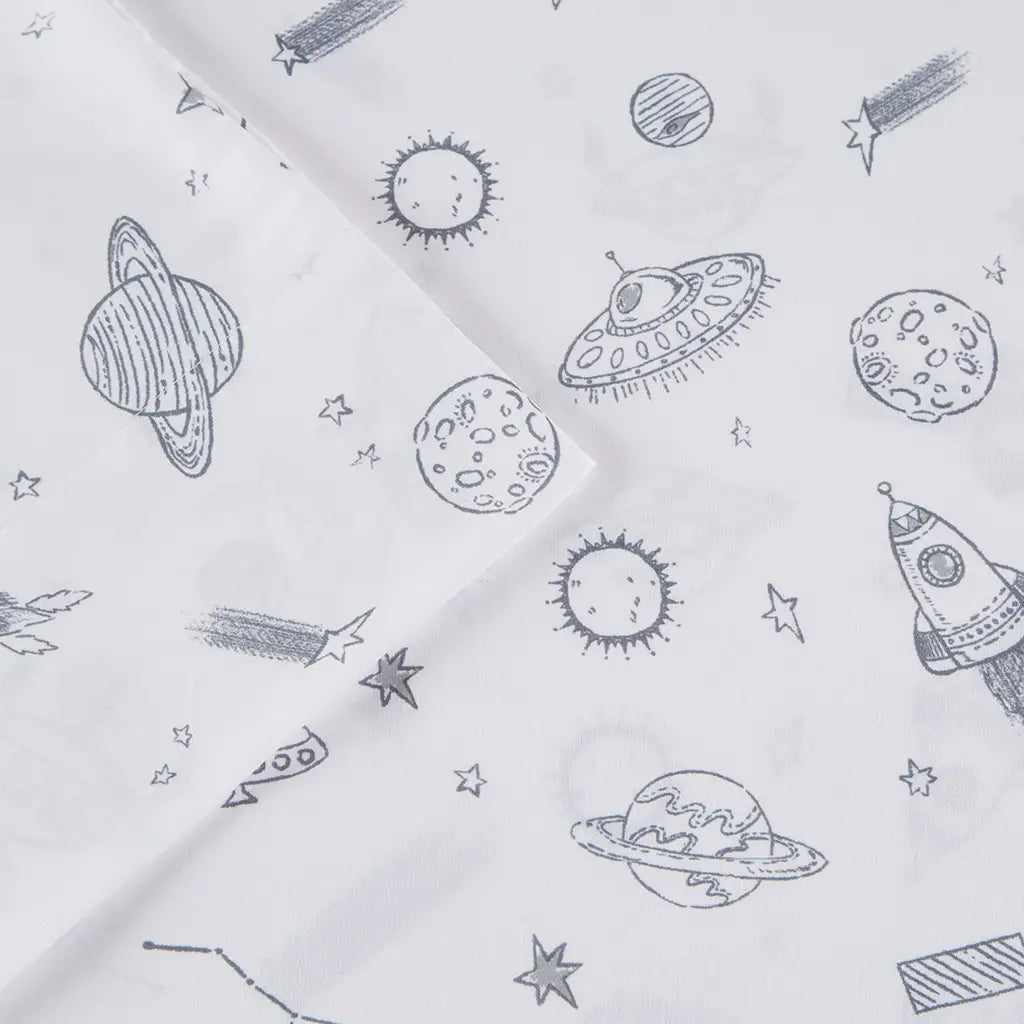 Printed Microfiber Kids Sheet Set, Grey Space Rocket-Olliix-Twin-Urbanheer