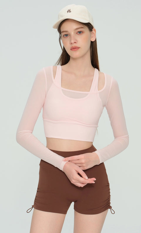 Mabel Sheer Mesh Long Sleeve Layered Crop Top