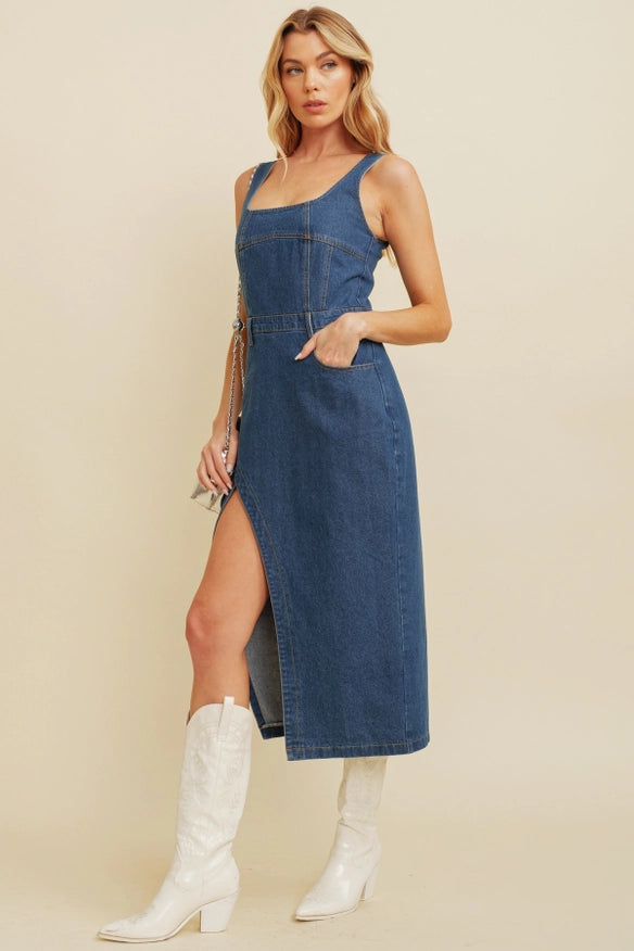 Denim Side Slit Midi Dress.-Dresses-Cloud Ten-S-Denim-Urbanheer