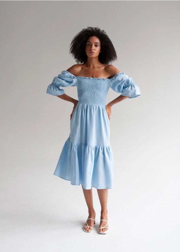 "Camila" Sky Blue Midi Dress-Dress-Nich Linen-XXS-Urbanheer