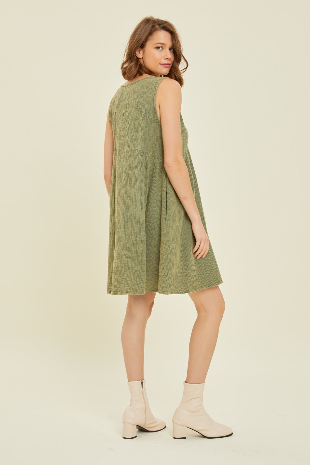 Heyson Full Size Texture V-Neck Sleeveless Flare Mini Dress-Street 360-Green-S-Urbanheer