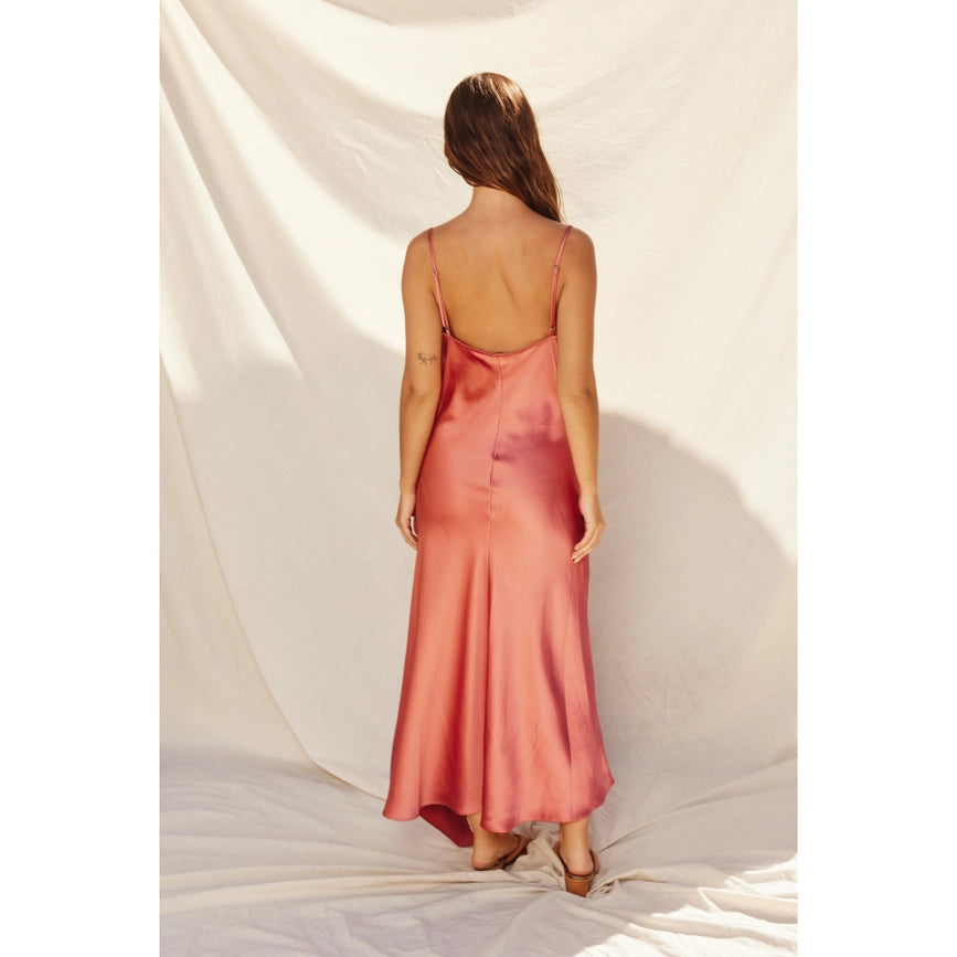 Asymmetrical Hem Slit Midi Dress Dusty Coral-Midi Dress-Dress Forum-S-Urbanheer