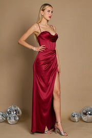Dylan & Davids Corset Cowl Long Prom Dress Burgundy-Dress-Dylan & Davids-8-Urbanheer