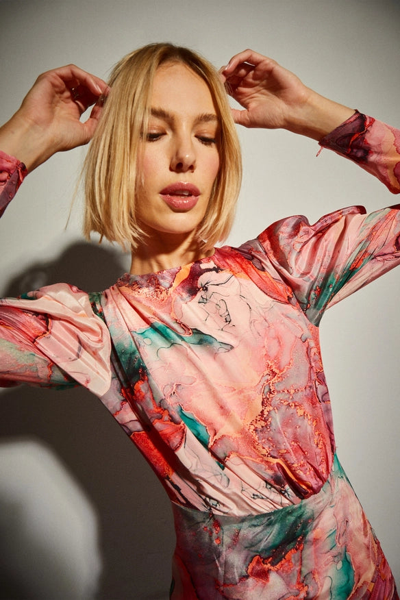 Marbled Satin Mini Dress-Dress-Dolores Promesas-36-Urbanheer