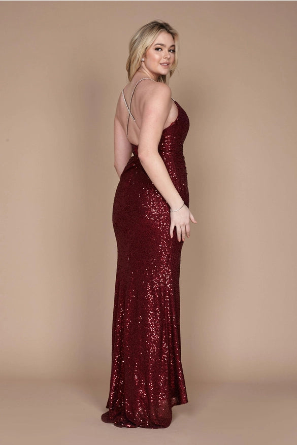 Dylan & Davids Formal Fitted Sequin Long Prom Dress Burgundy-Dress-Dylan & Davids-Burgundy-14-Urbanheer