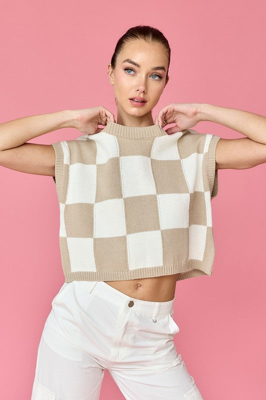 Hannah Loose Fit Checker Knit Top Taupe-TOP-Papermoon-Taupe-S-Urbanheer