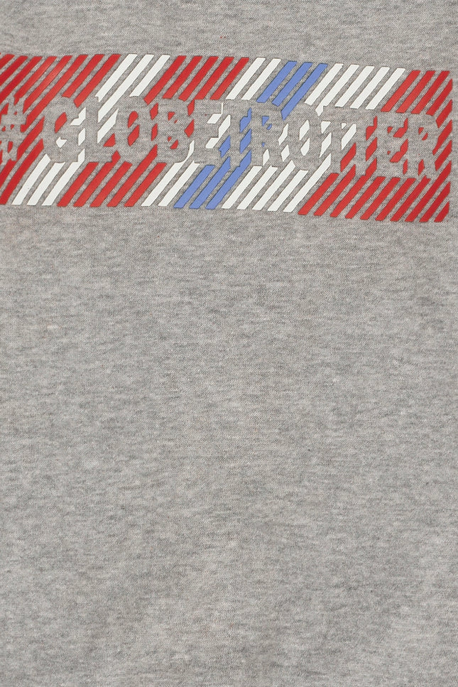 Boy's Grey Cotton Fleece Sweatshirt with Printed Logo