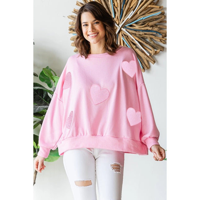 Sequined Heart Patch Sweatshirt-Sweatshirt-Peace Love Line-S-PINK/PINK HEARTS-Urbanheer