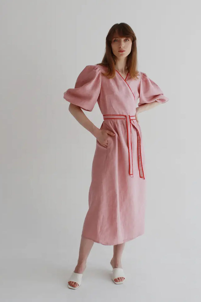 "Diana" Pink Linen Dress-Nich Linen-XXS/XS-Pink-Urbanheer