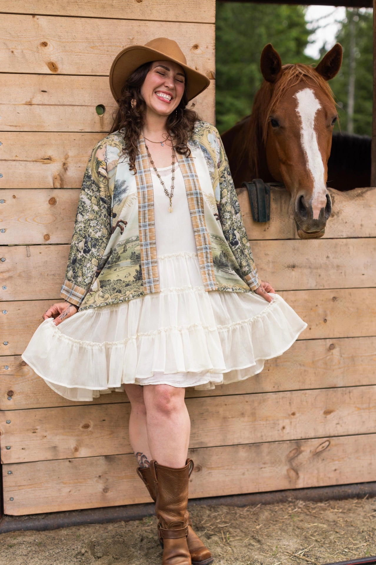 Born To Run Pixie Duster Crop Kimono w/ Horse & Flower Print