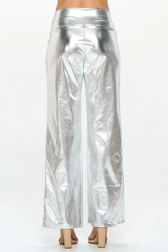 Made in USA Metallic Wide Leg Pants with Thick Waistband SILVER-Pants-Renee C.-SILVER-S-Urbanheer