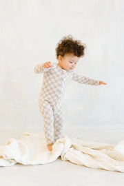 Tan Checkered Zip Romper-Rompers-LoveLee-Newborn-Urbanheer