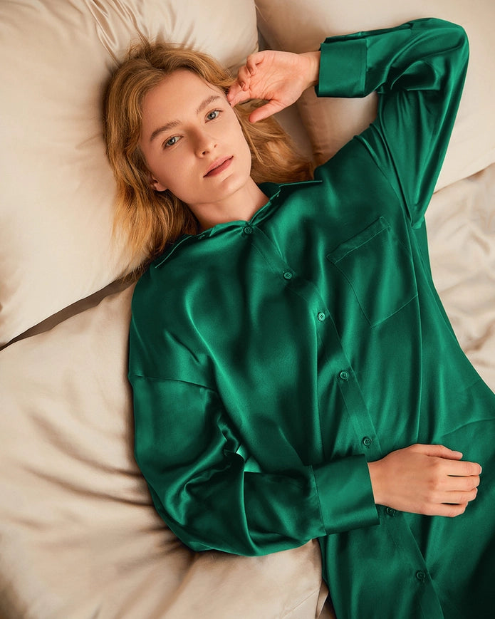 Classic Silk Nightshirt Emerald Green-Nightshirt-MommeSilk-XS-Urbanheer