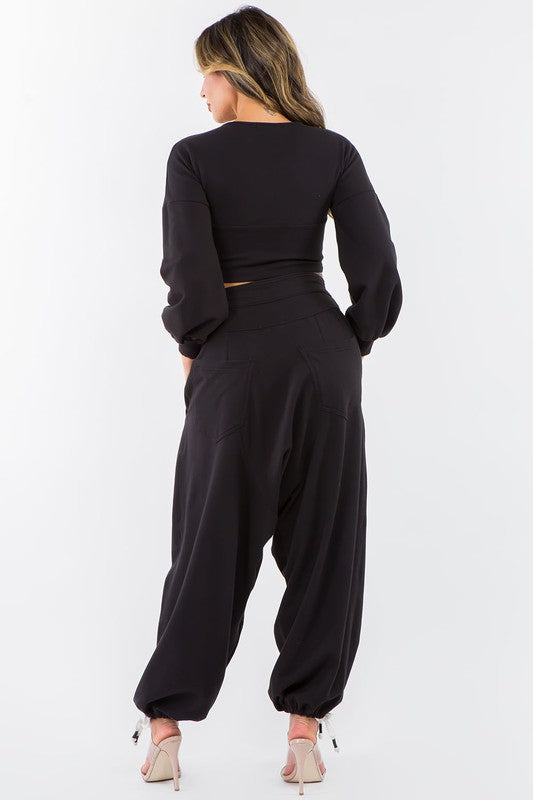 High Waisted Baggy French Terry Pants Black-Pants-LABIJOU-S-Urbanheer
