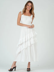 MELODY Tiered Hem Maxi Dress-White-Dress-Lucca Couture-XS-Urbanheer