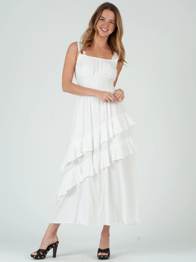 MELODY Tiered Hem Maxi Dress-White-Dress-Lucca Couture-XS-Urbanheer