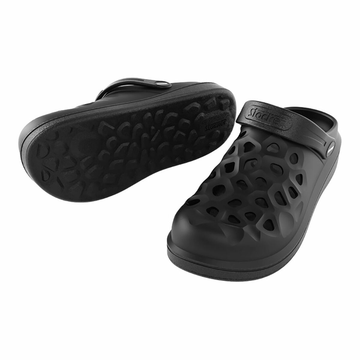 Clogs Stocker Black Drilled-Shoes and accessories, Shoes-Stocker-Urbanheer