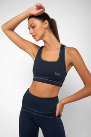 Anahata Navy/Silver Bra-Clothing - Women-Yuj Paris-XS-Khaki with gold stitching-Urbanheer