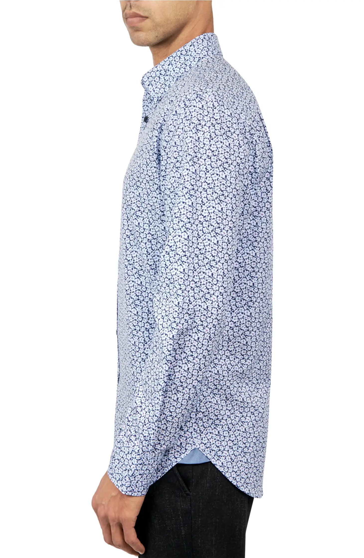 Navy Floral Print 4-Way Stretch Regular Fit Dress Shirt-W.R.K-15-Urbanheer