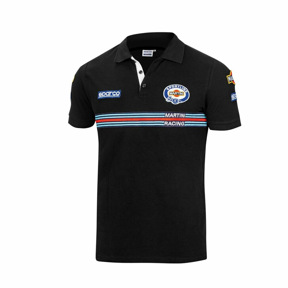 Men’s Short Sleeve Polo Shirt Sparco Martini Racing Black Size XL-Car and motorbike, Products for enthusiasts-Sparco-Urbanheer