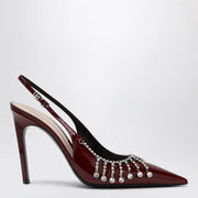 GUCCI Bordeaux patent leather pump with crystal chain