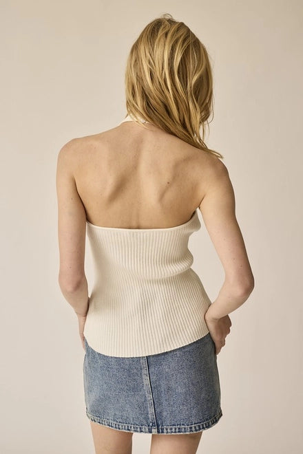 Madelyn Rosette Halter Rib Knit Top White-TOP-Papermoon-S-Urbanheer