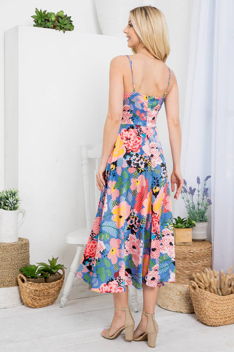 Floral Print cutout Dress with thigh side split