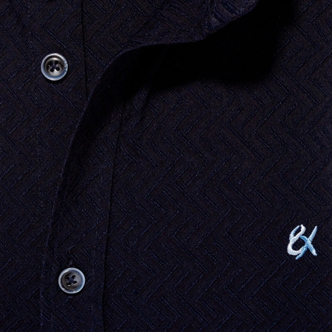 Zig Zag Jacquard Button Down Shirt-SHIRT-Eight X-NAVY-L-Urbanheer