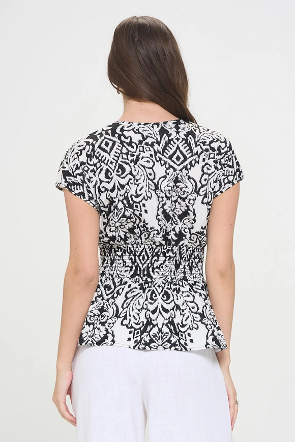 Made in USA Cotton Print V Neck Short Sleeve Kimono Top-TOP-Renee C.-Urbanheer