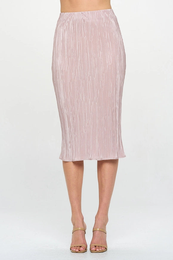 Made in USA Solid Plisse Midi Skirt with Elastic Waistband-Skirt-Renee C.-BEIGE-S-Urbanheer